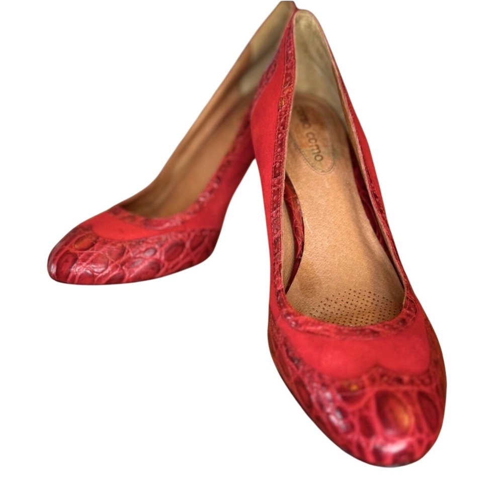 Corso Como Red Suede Crocodile Embossed Leather Stiletto Pumps Heels Size 8.5